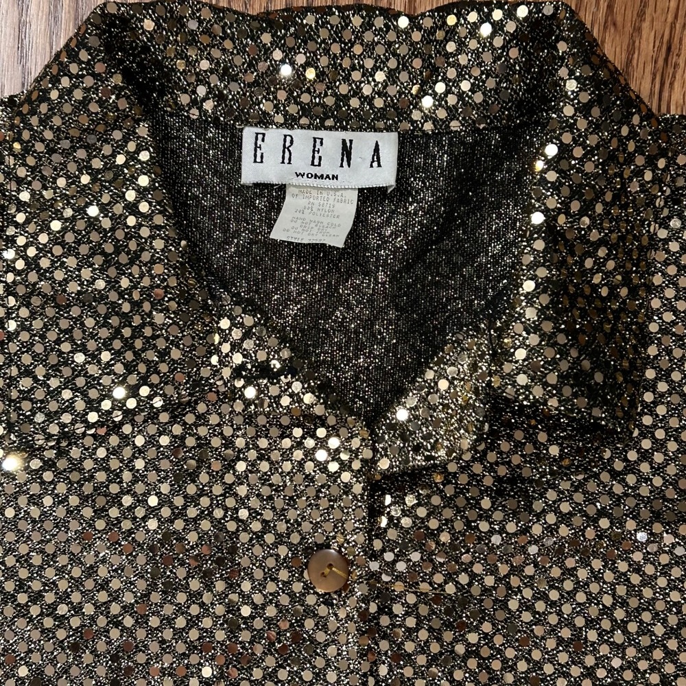 Vintage Erena Women's Top Shirt Gold Size 2XL 3/4 Sleeves